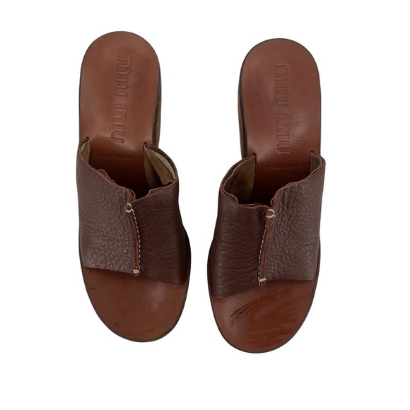 MIU MIU Cork Brown Wedge Platform Sandals Size 39 1/2 Women’s - Picture 3 of 14